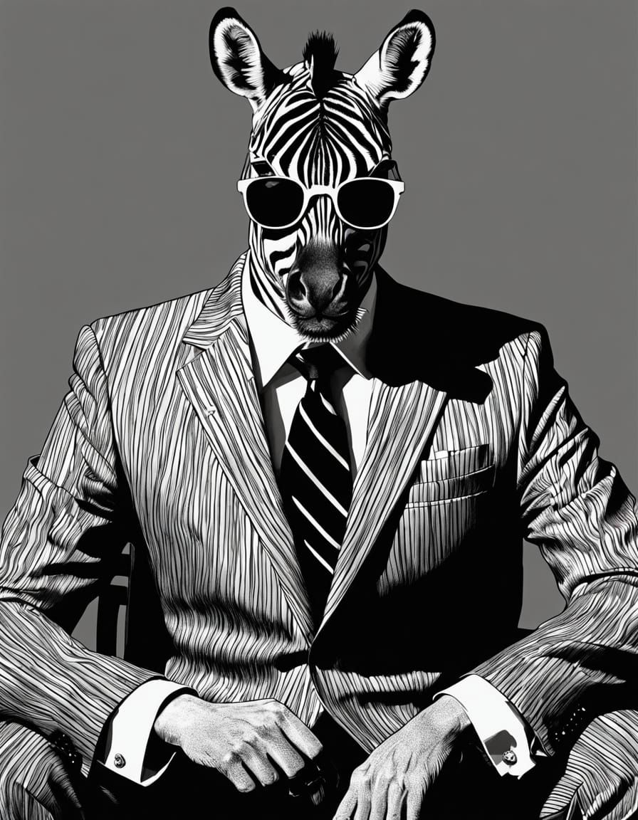 Hyperrealistic Pop Art Illustration of a Zebra Figure in a S...