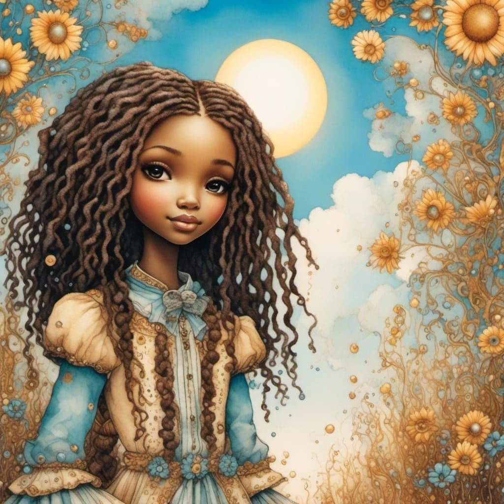 Smiling Melanin Teenage Dolls with Locs in Shabby Chic Style