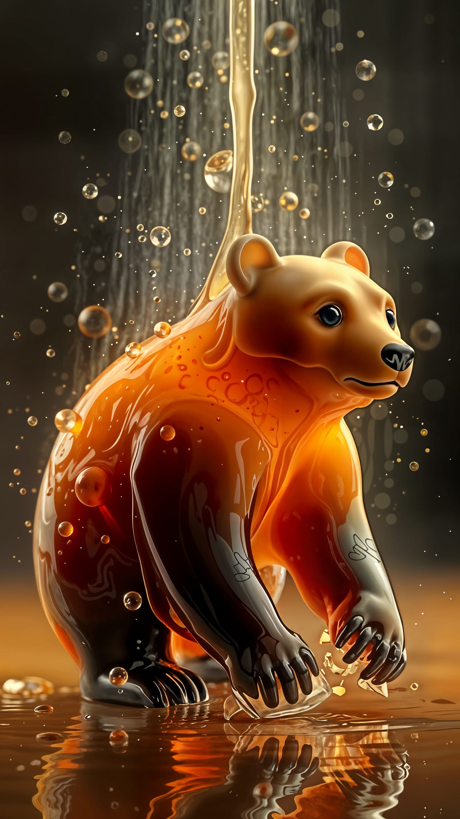 Viscous Honey Bear Silhouette with Golden Gradients