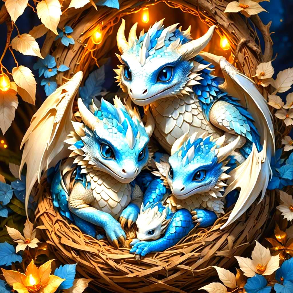 Cute Anime Baby Dragons with Mother