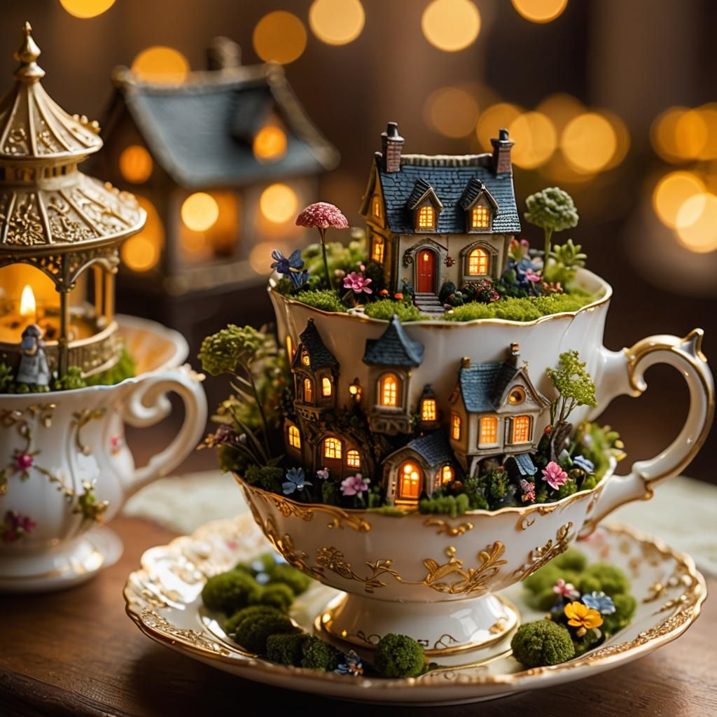 Miniature Fairy Garden Inside Antique Teacup