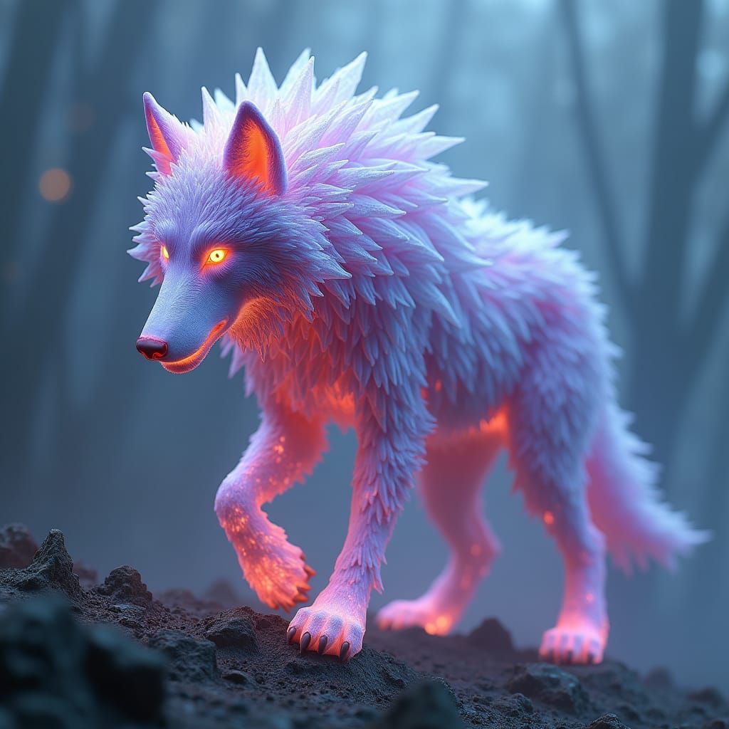 Crystalline Wolf Radiating Ethereal Glow