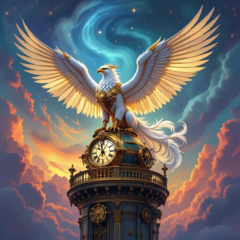 Clockwork Griffin at Gear Observatory in Nebula Sky