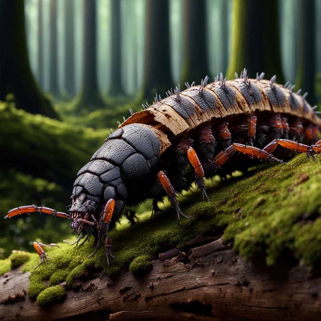 Photorealistic Woodlouse Feast on Forest Log