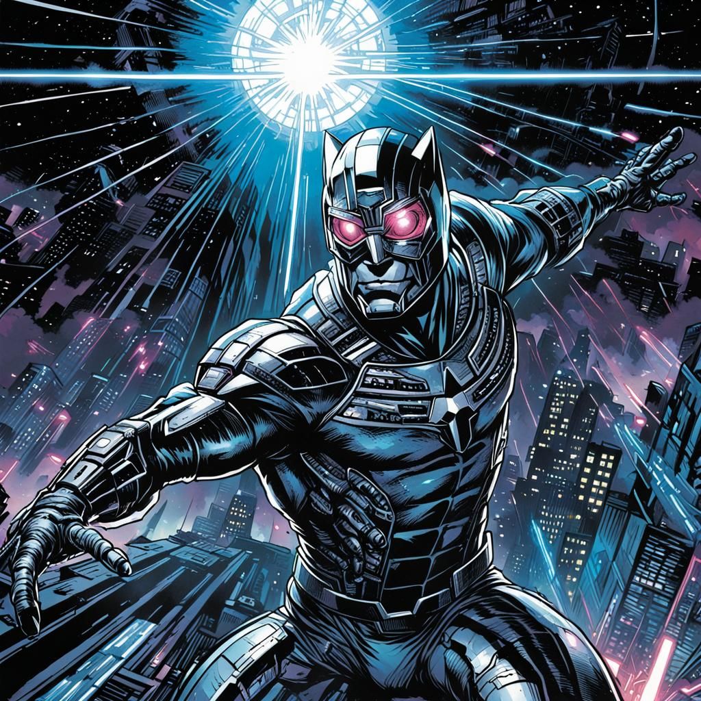 Laser-Eyed Cat in Comic Book Style