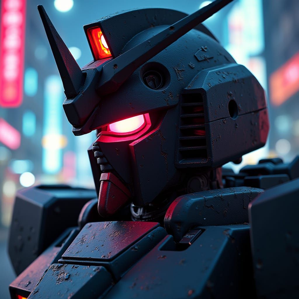Realistic Gundam Head in Industrial Realism Style