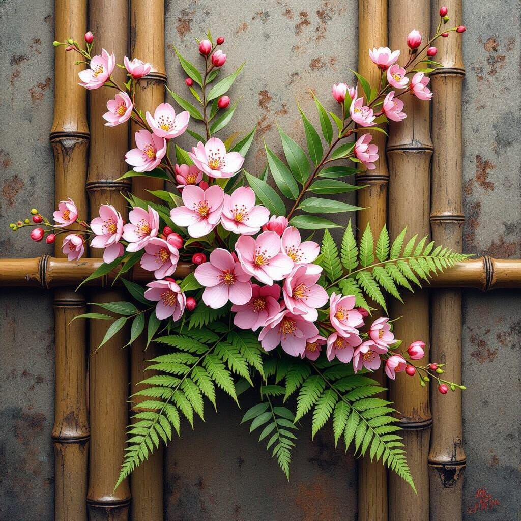 Ikebana Arrangement in Detailed Matte Painting Style