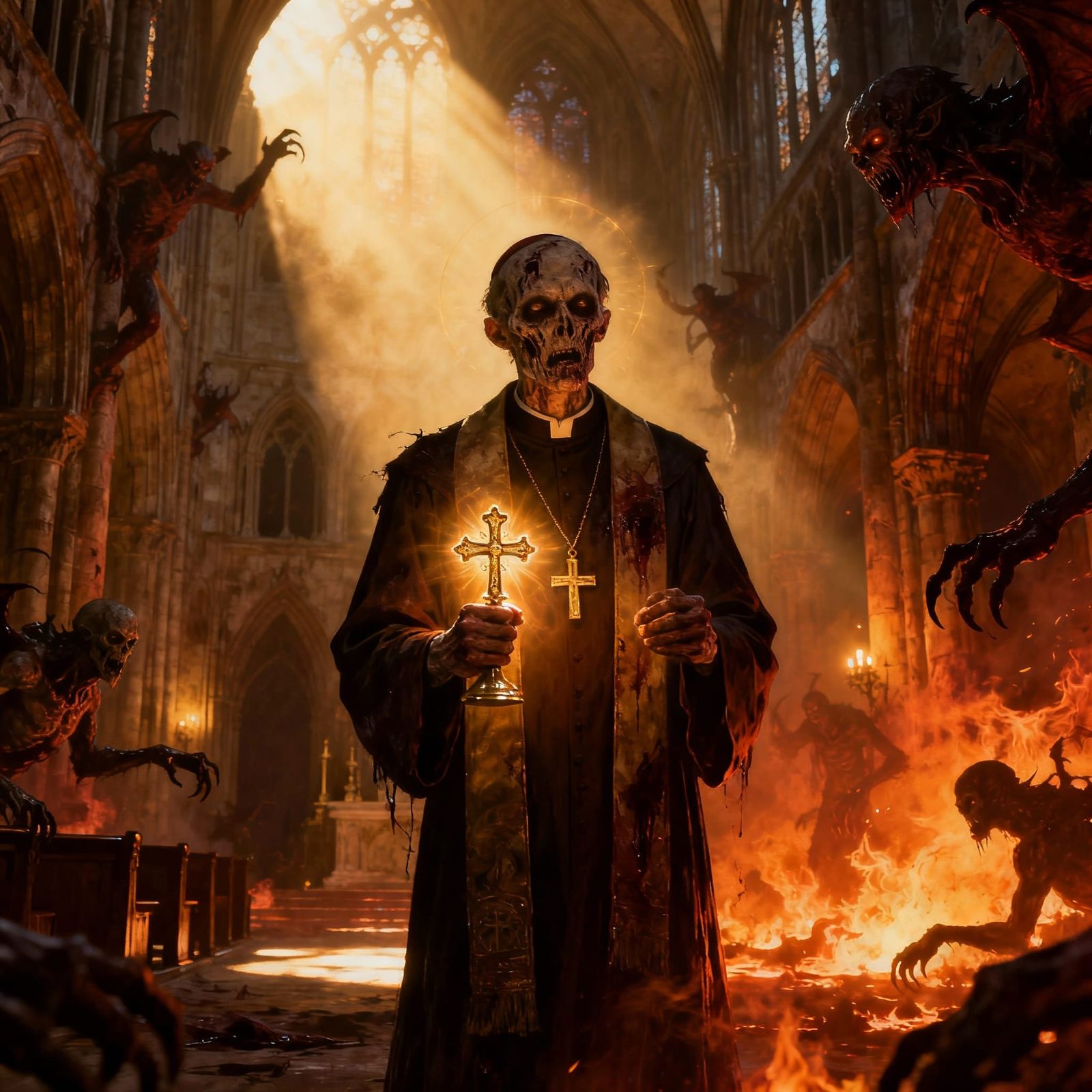 Terrifying Zombie Priest in Hellish Cathedral