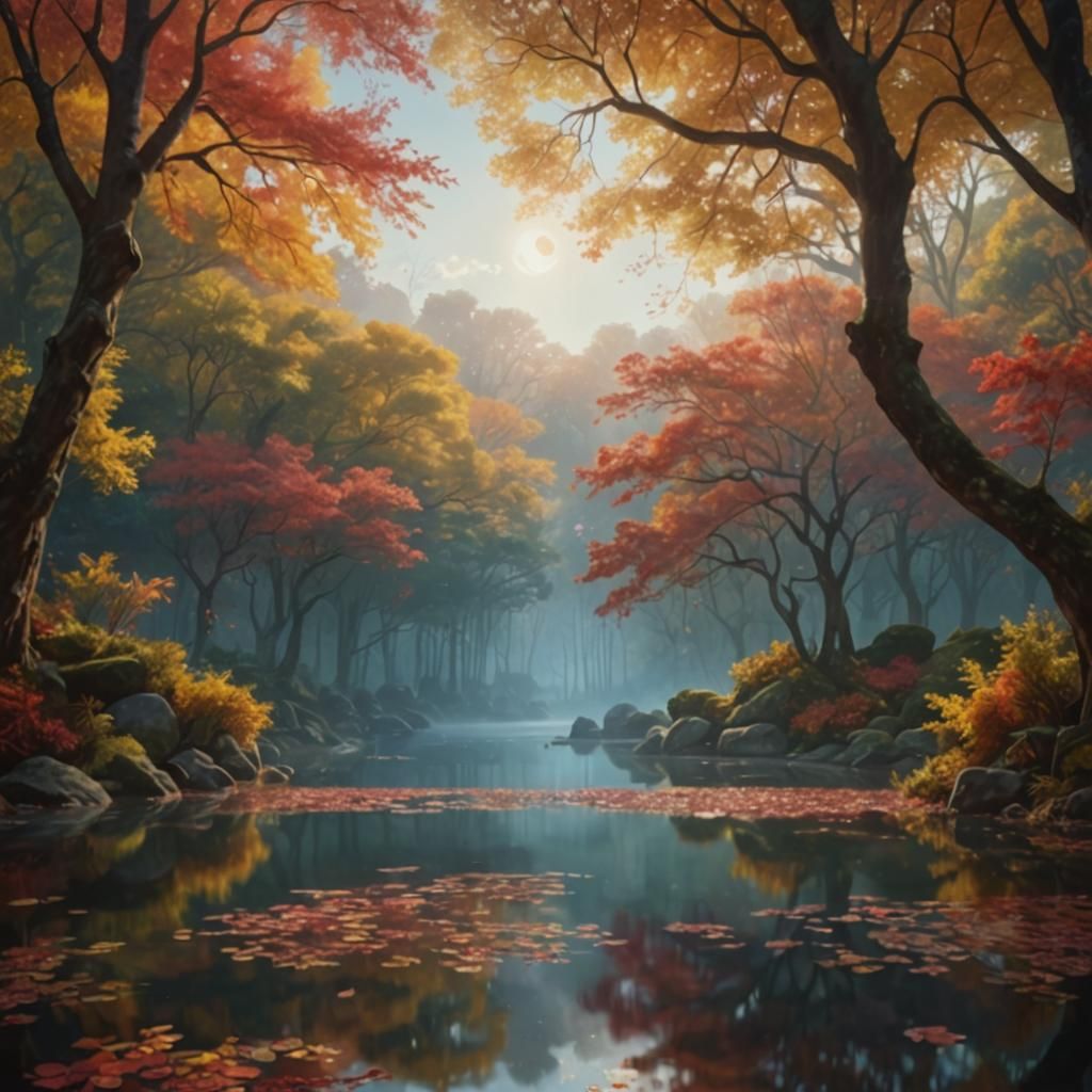 Autumn Lake: Magical Realism with Candy Art Elements