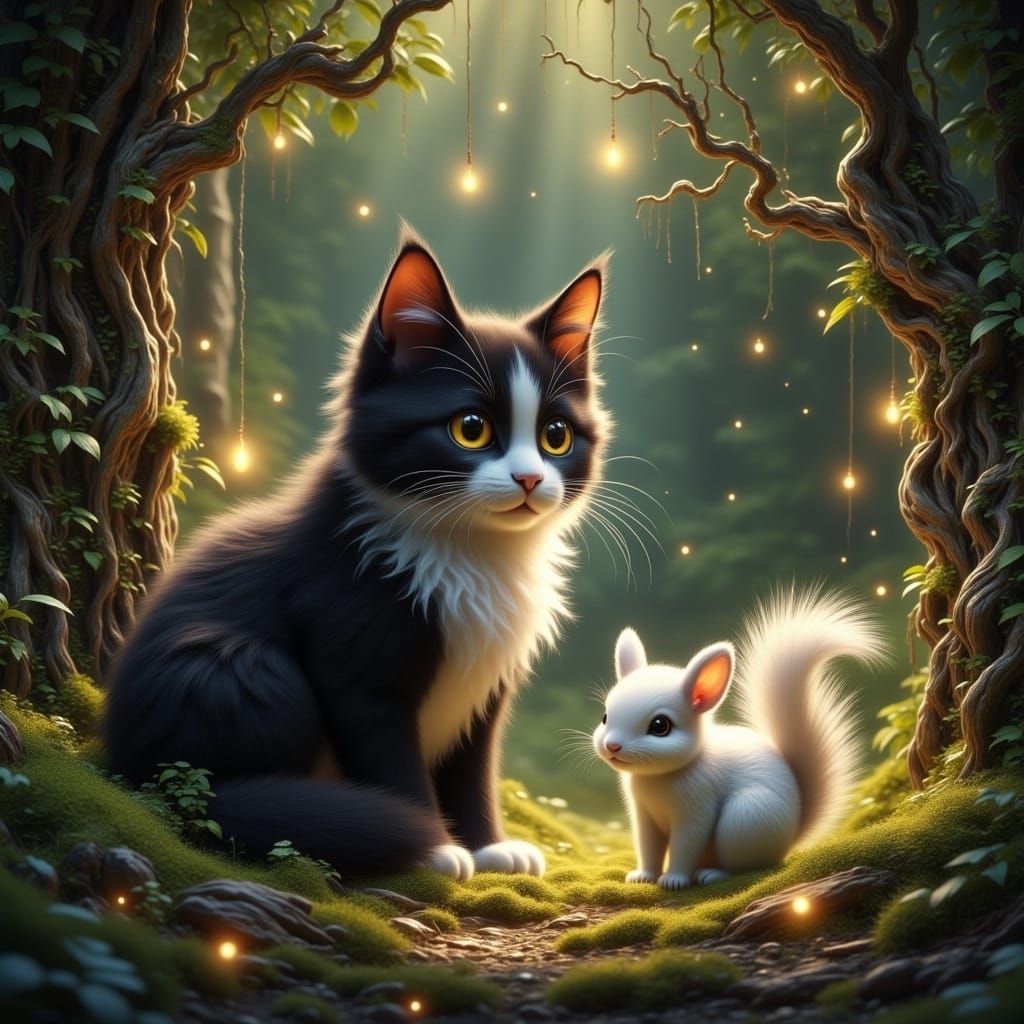 Majestic Tuxedo Cat befriends Rare White Squirrel in Whimsic...