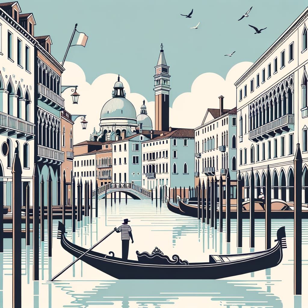 Venice Travel Poster Flat Design Illustration