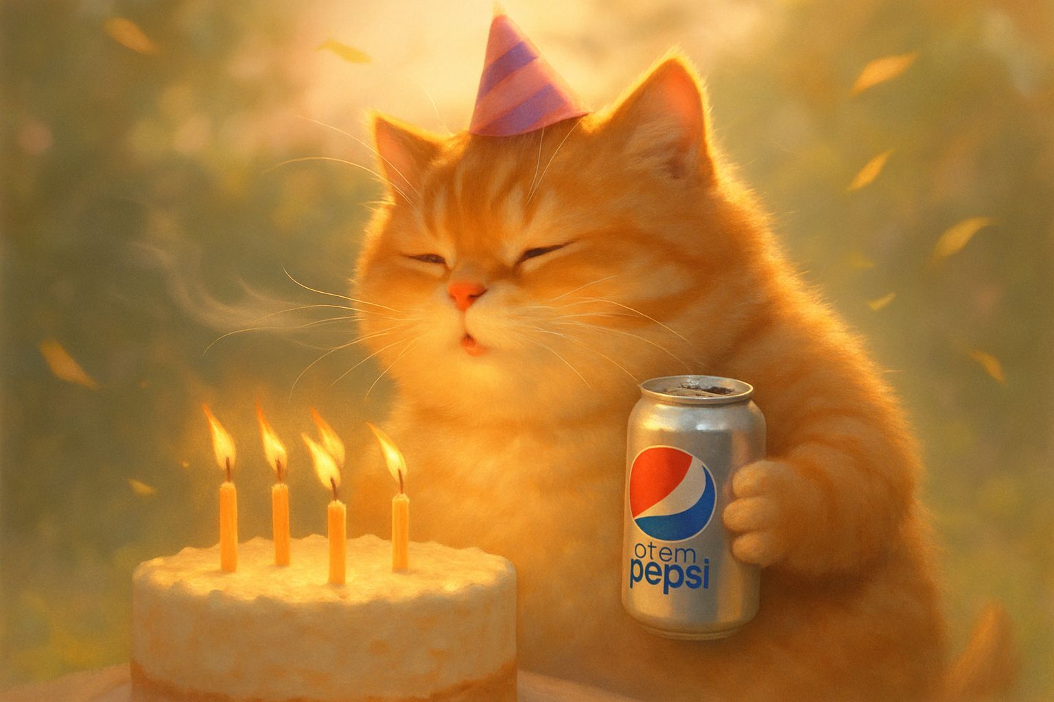 Cute Ginger Kitten Blows Out Birthday Candles in Soft Bloom ...