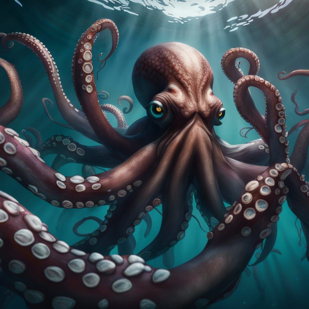 Giant Octopus in Norwegian Fjord, Hyperdetailed