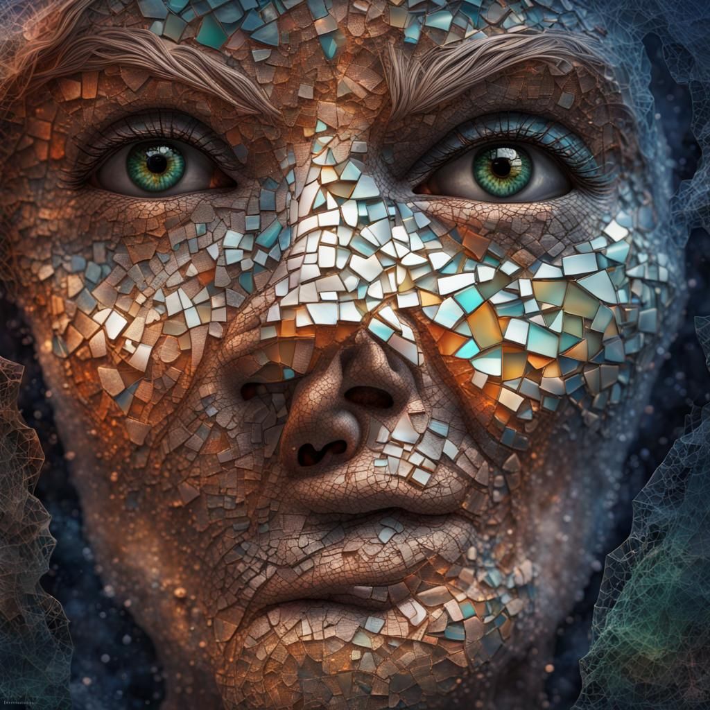 Abstract Mosaic Face of an Older Woman
