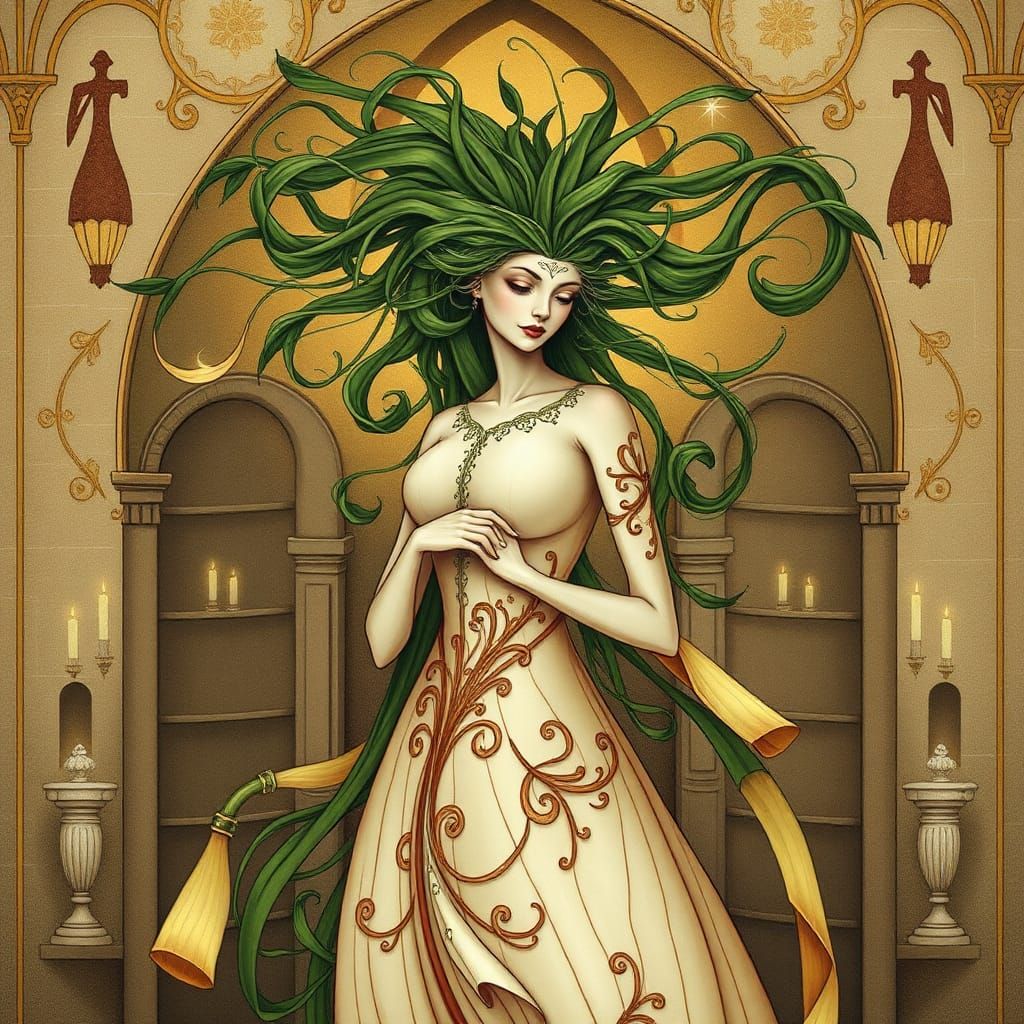 Shallot Lady in Art Nouveau Style