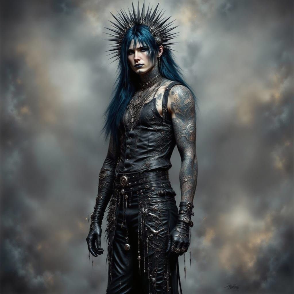 Gothic Rockstar Angel in Silvery Flames