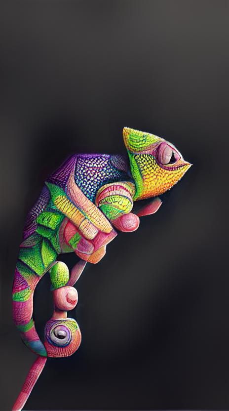 Colourful Chameleon in Chalk Art Style