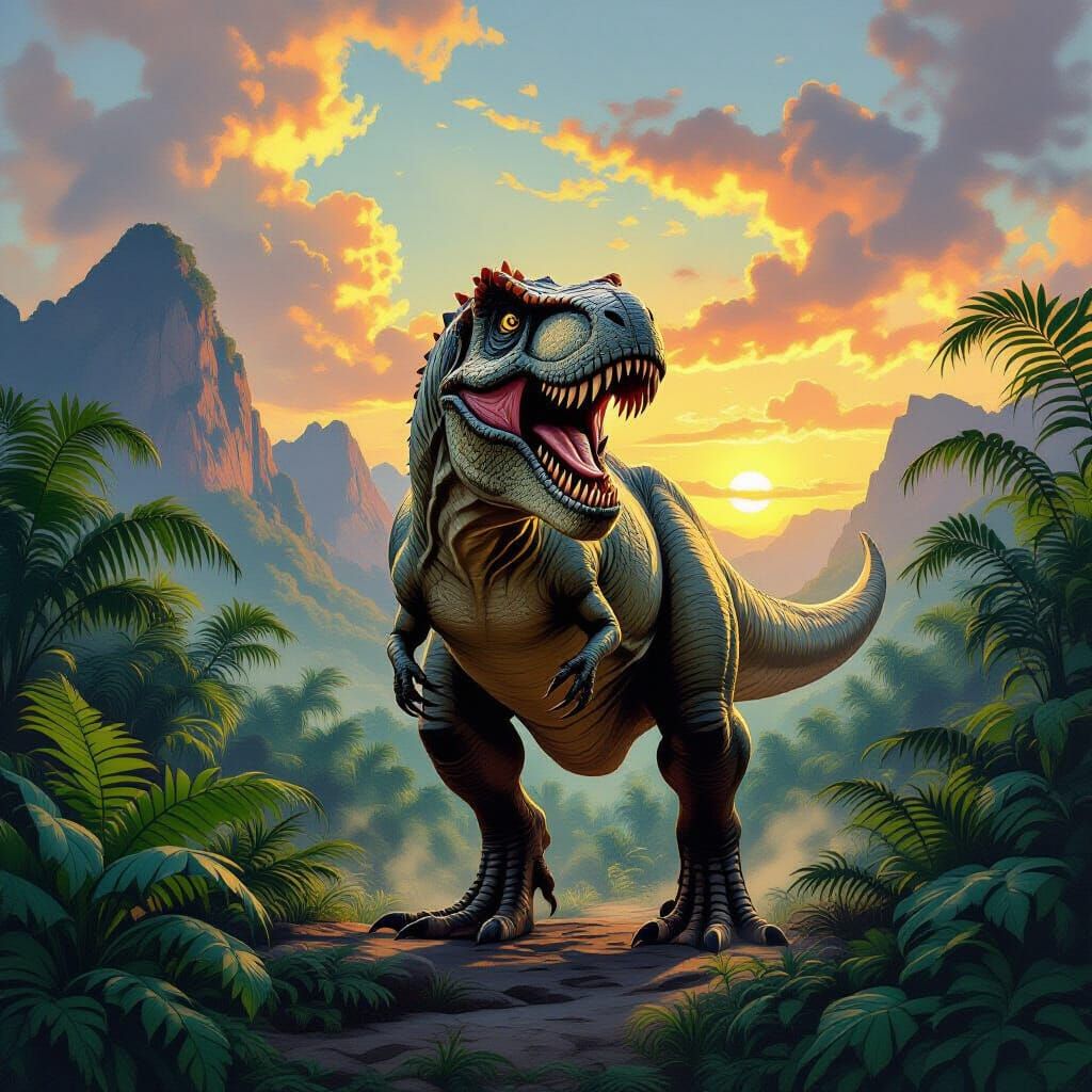 Tyrannosaurus Rex in Jungle, Paleoart Illustration