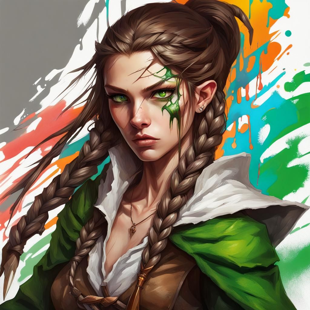 Fantasy Assassin Girl as Colorful Graffiti Art