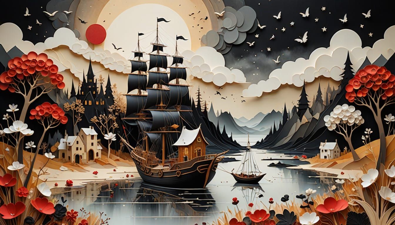 Whimsical Art Deco Village Illustration in Soft Glow