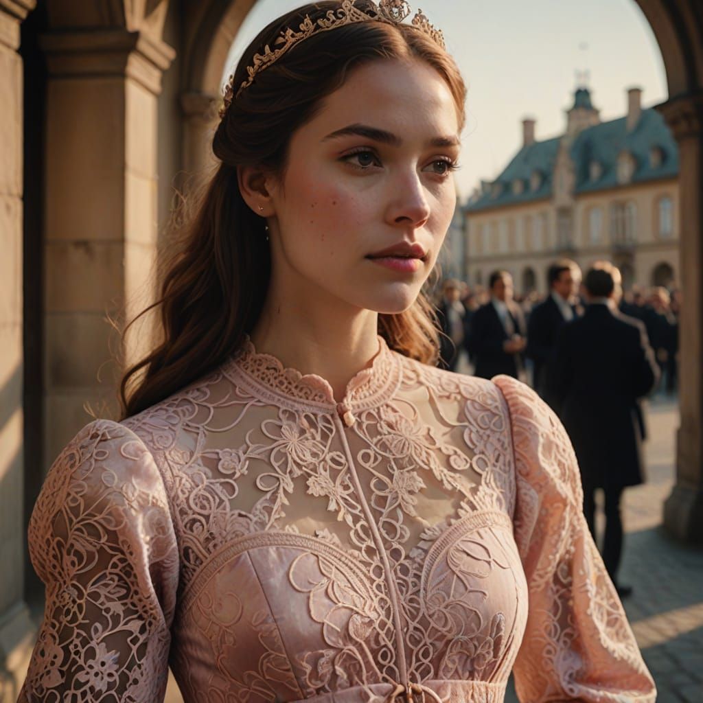 Glamorous Pregnant Princess in Baby Pink Velvet Gown