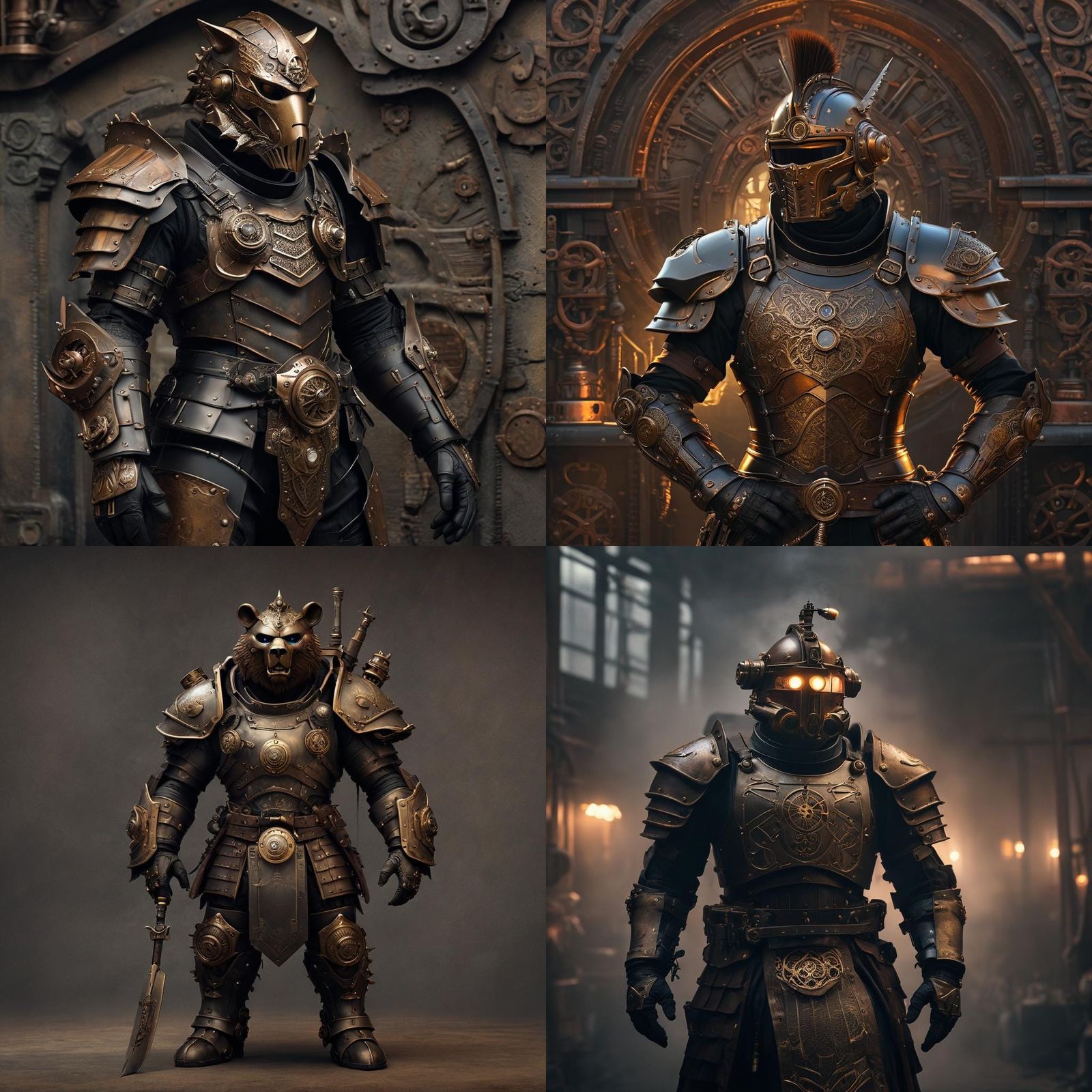 Ornate Steampunk Armor with Demon and Bear Motifs