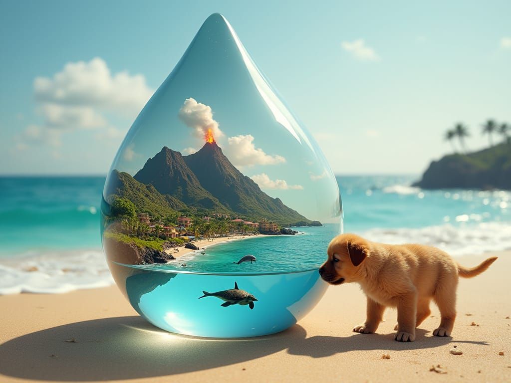 Majestic Water Drop on Golden Sandy Beach