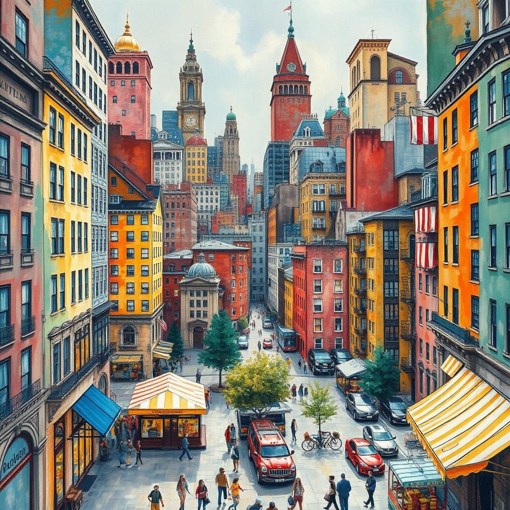 Colorful NYC Cityscape in Gouache Style