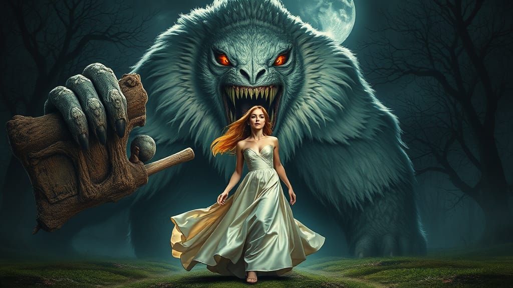 Ethereal Woman Confronts a Monstrous Nightmare in a Haunting...