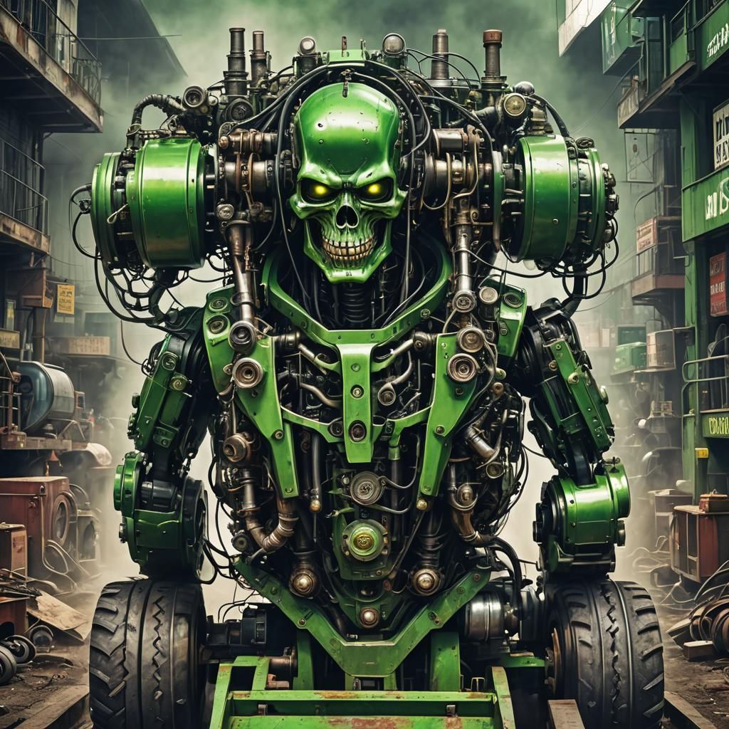 Creepy Robot Tractor Pull in Sci-Fi Style