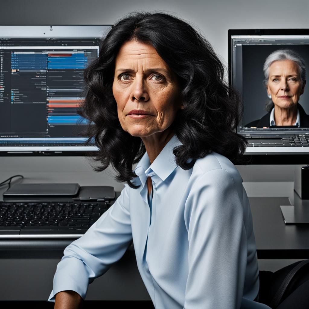 Elegant TV Announcer Portrait with Laptop