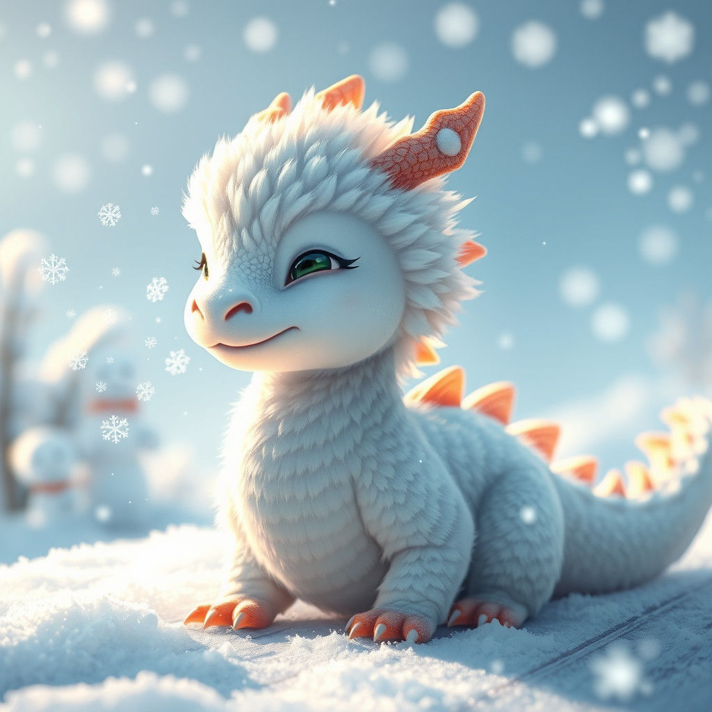Fluffy Dragon in Winter Wonderland: Anime Concept Art