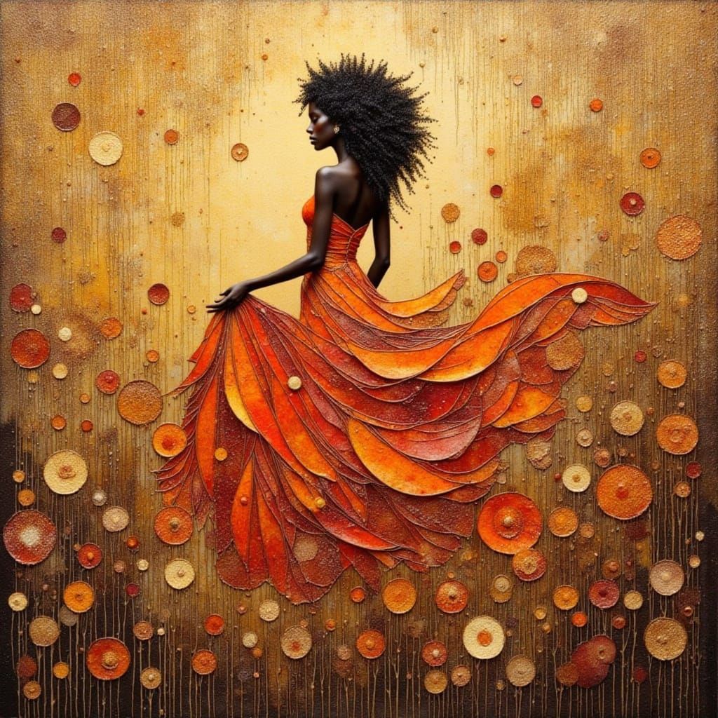 African Princess Silhouette with Swirling Floral Dress in En...