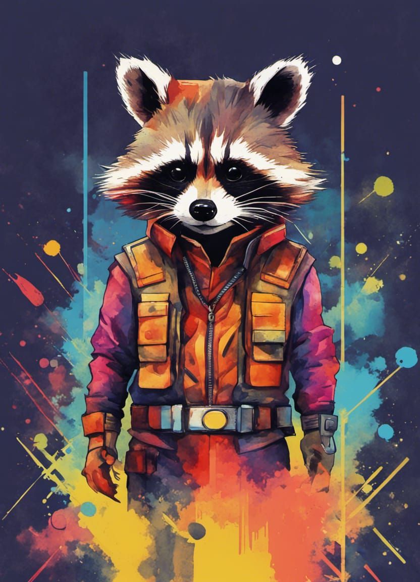 Rocket Raccoon Watercolour Pop Art Print
