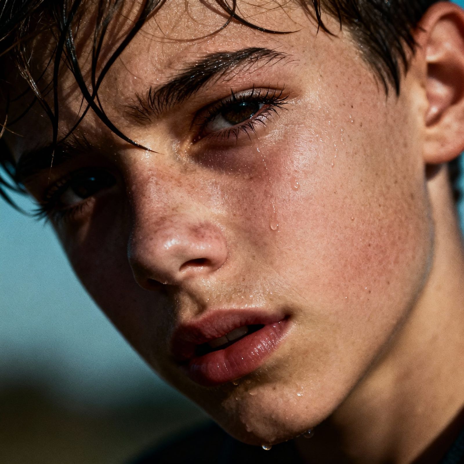 Emotional Close Up Portrait of a Young Person in Natural Lig...
