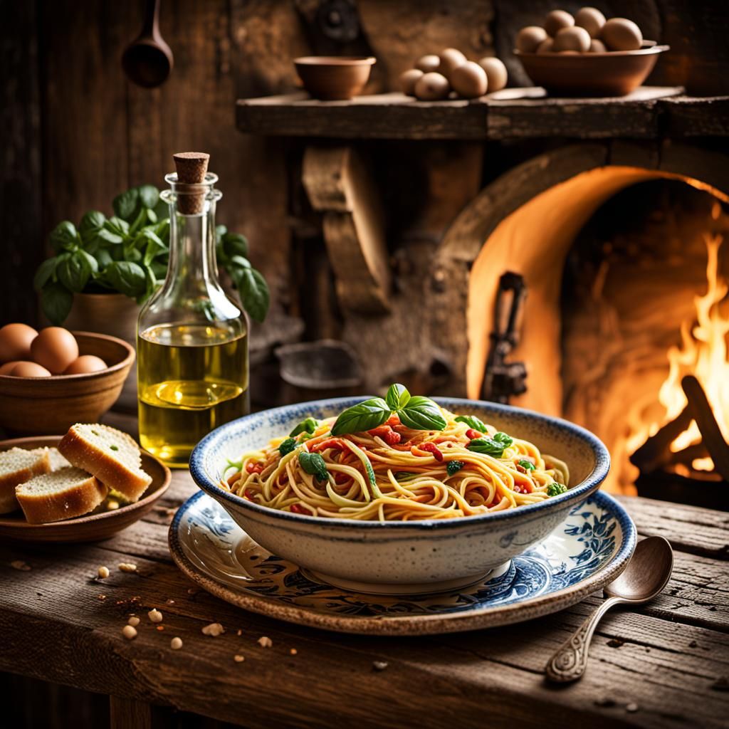 Aglio e Olio in Rustic Italian Kitchen
