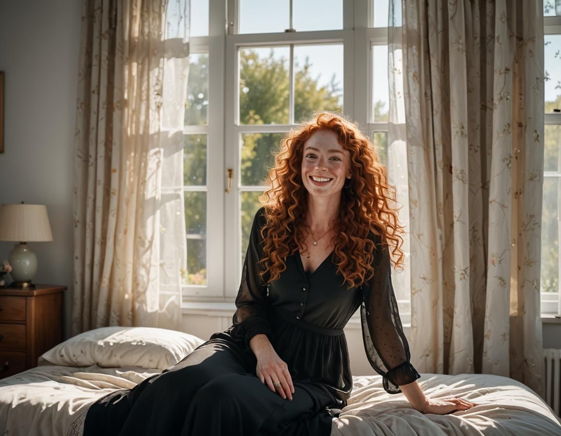 Attractive Woman with Red Hair in Sunlight