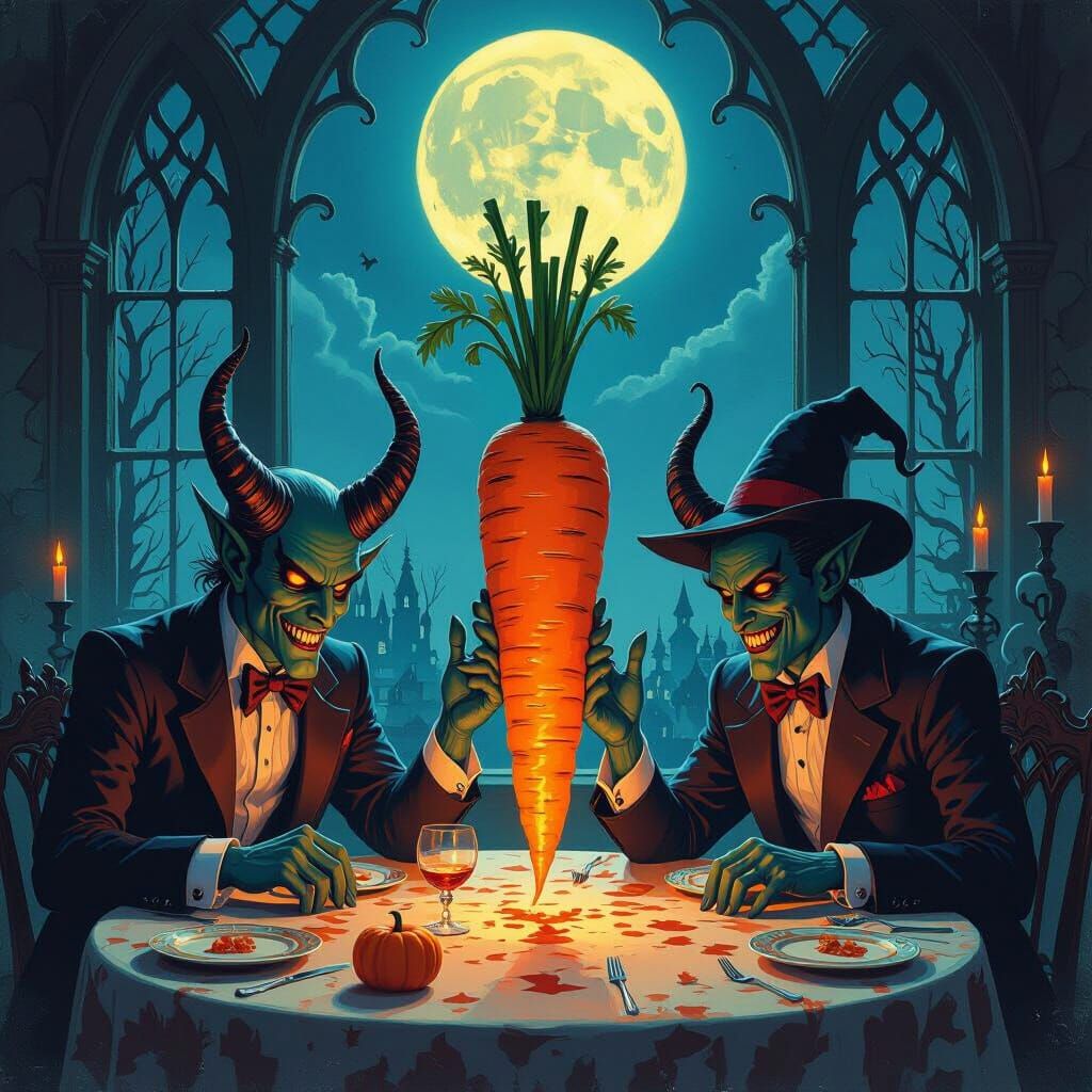 Symbolist fantasy. A group of anthropomorphic demons in 1950...