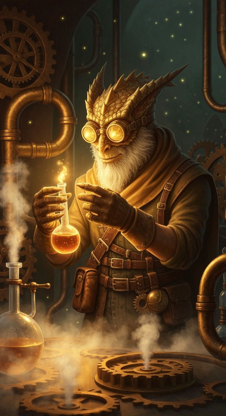 Dragon Alchemist in Steampunk Laboratory