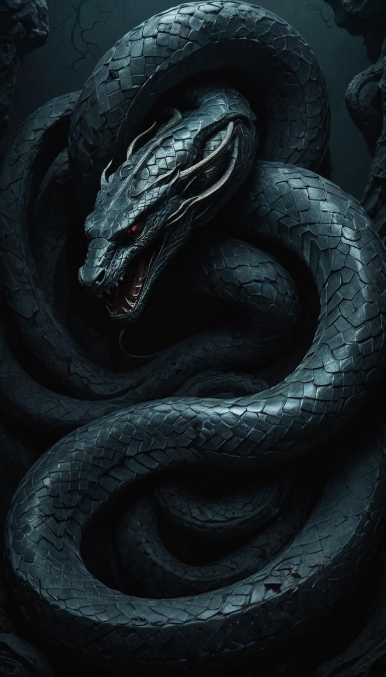 Mystische schwarze Schlange: Digitale Kunst mit schuppigem U...