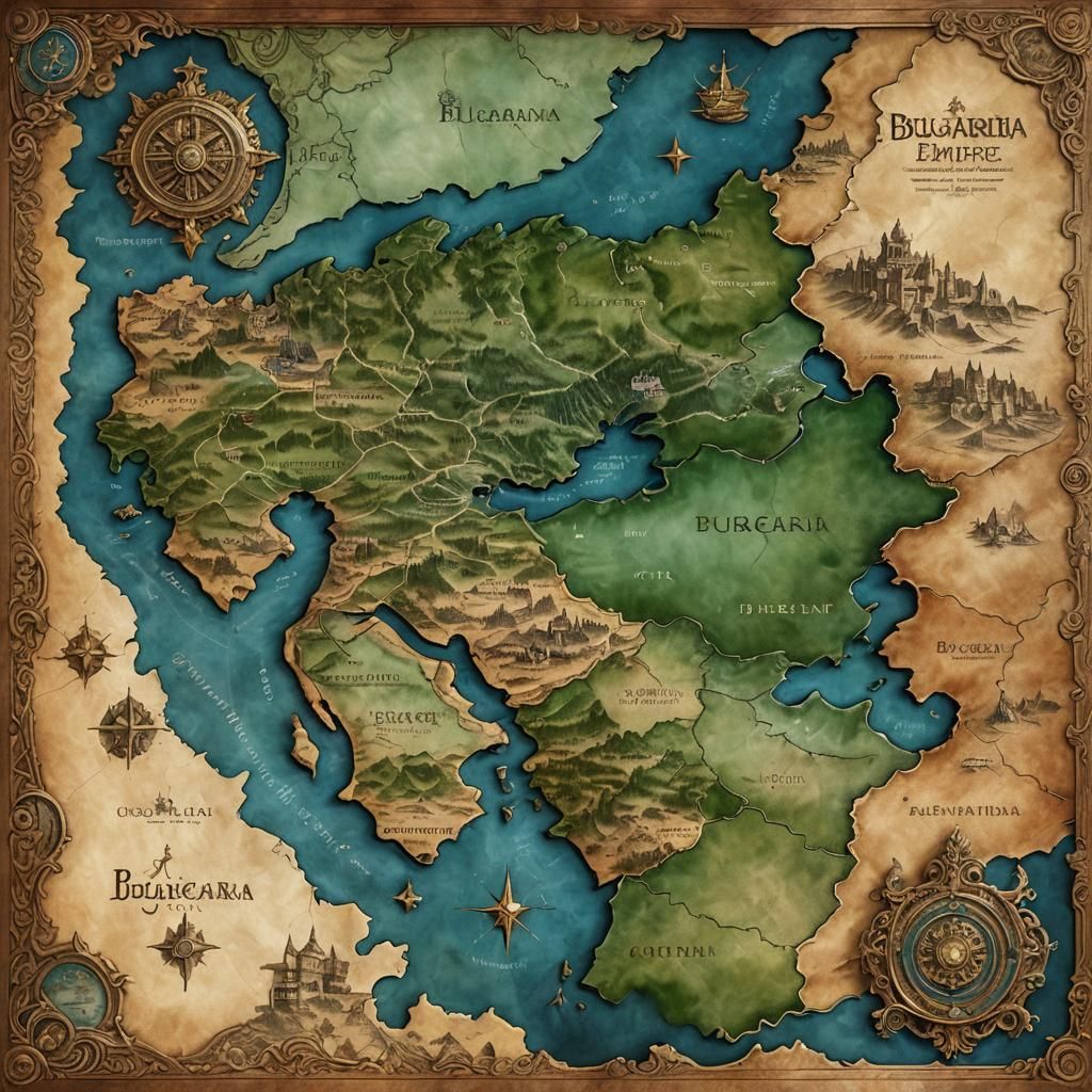 Bulgarian Empire Map Concept Art on Worn Parchment