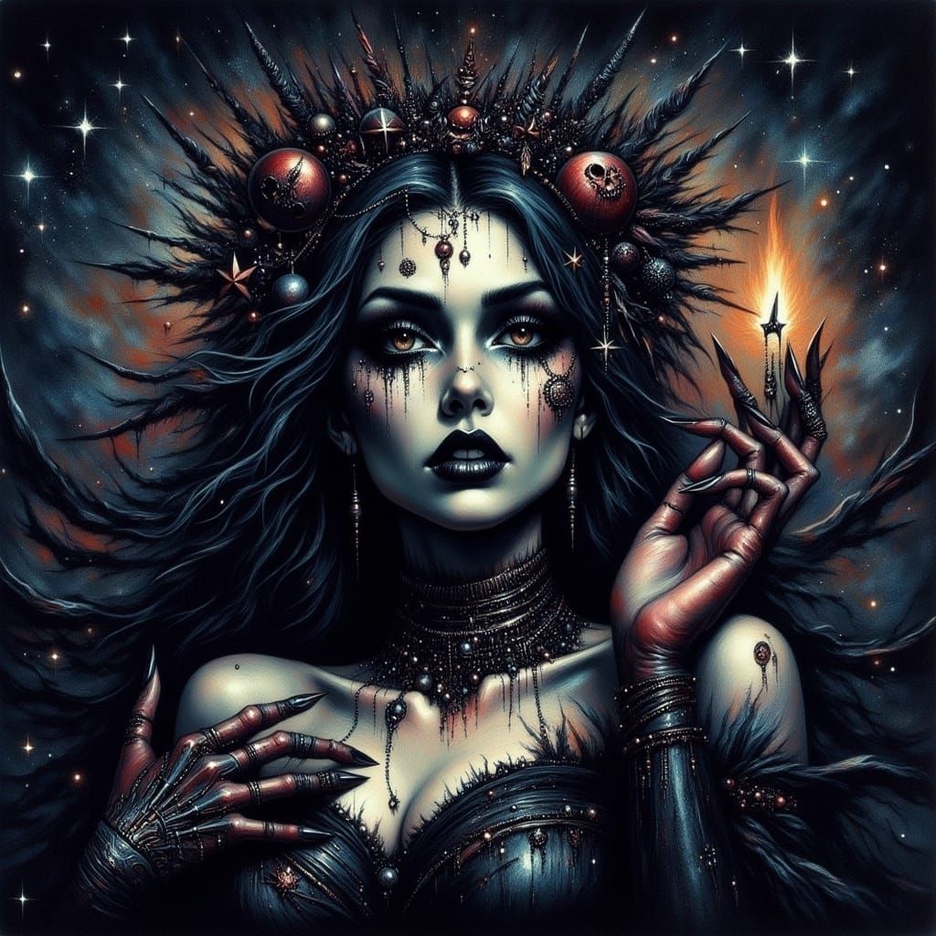 Stunning Woman in Dark Fantasy Starlight Gown