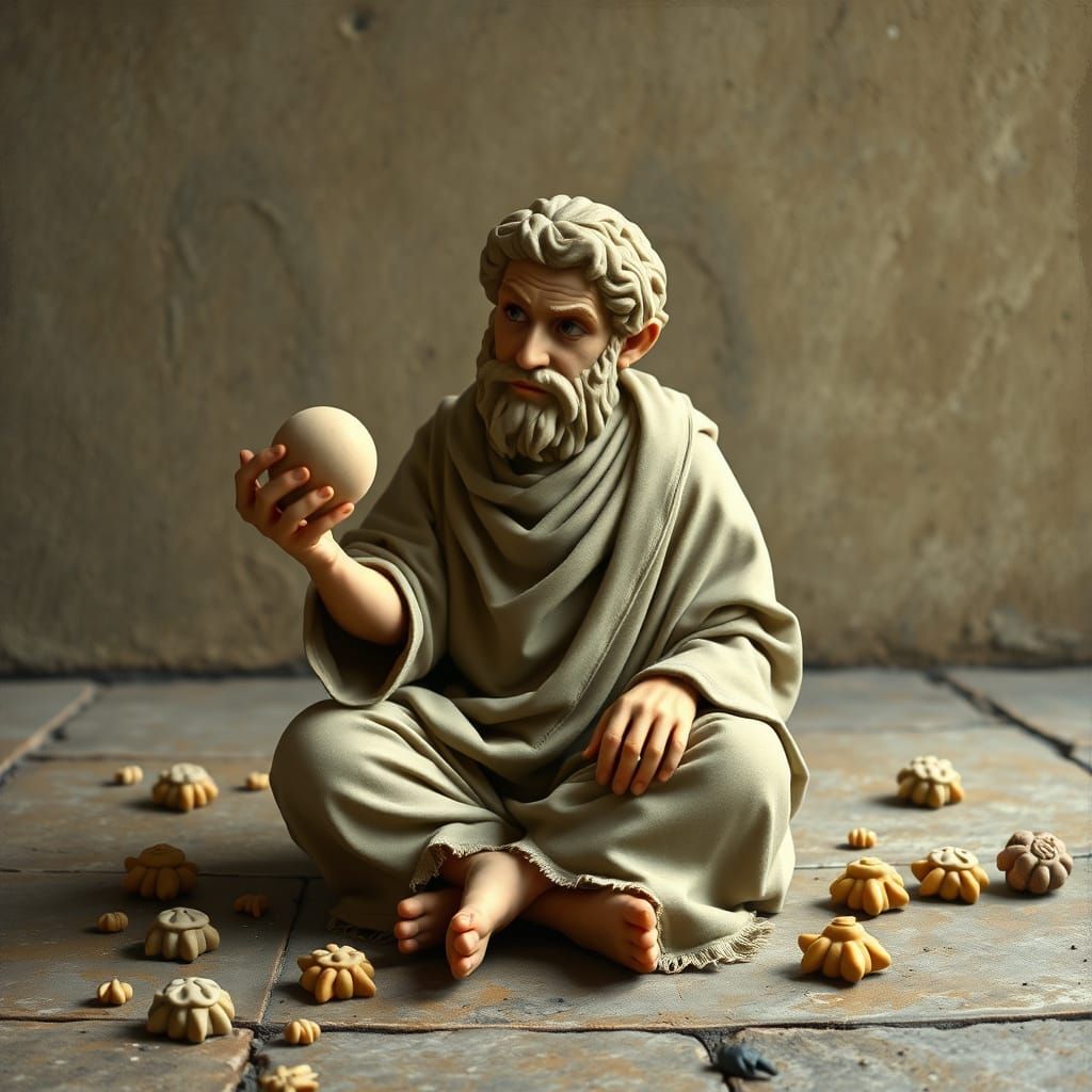 Philosopher Contemplates Play-Dough Spheres in Renaissance-I...