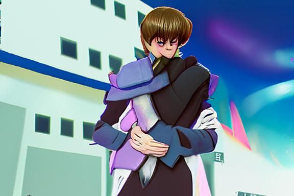 [Seto Kaiba age 27] hugging [Mokuba age 22] at a convention conference
Kazuki Takahashi anime trending on Artstation dev...