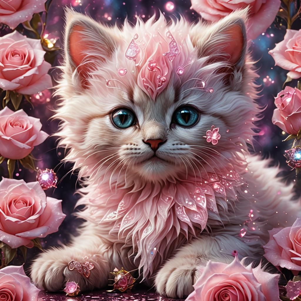 Magical Kitten Reborn in Pink Holographic Roses