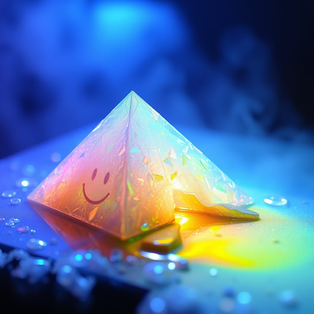 Hyperrealistic Diorama of Dissolving Pyramid with Cute Face