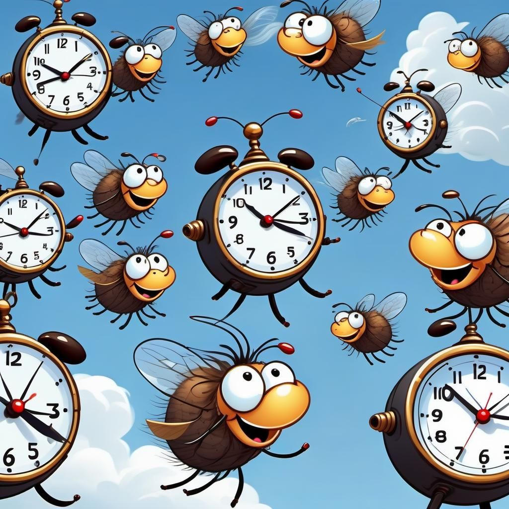 Smiling Clockwork Flies Enjoy Windy Flight
