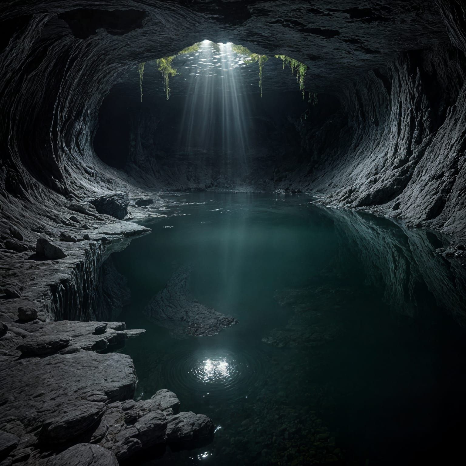 Nightmarish Cave with Alien Black Water Pool