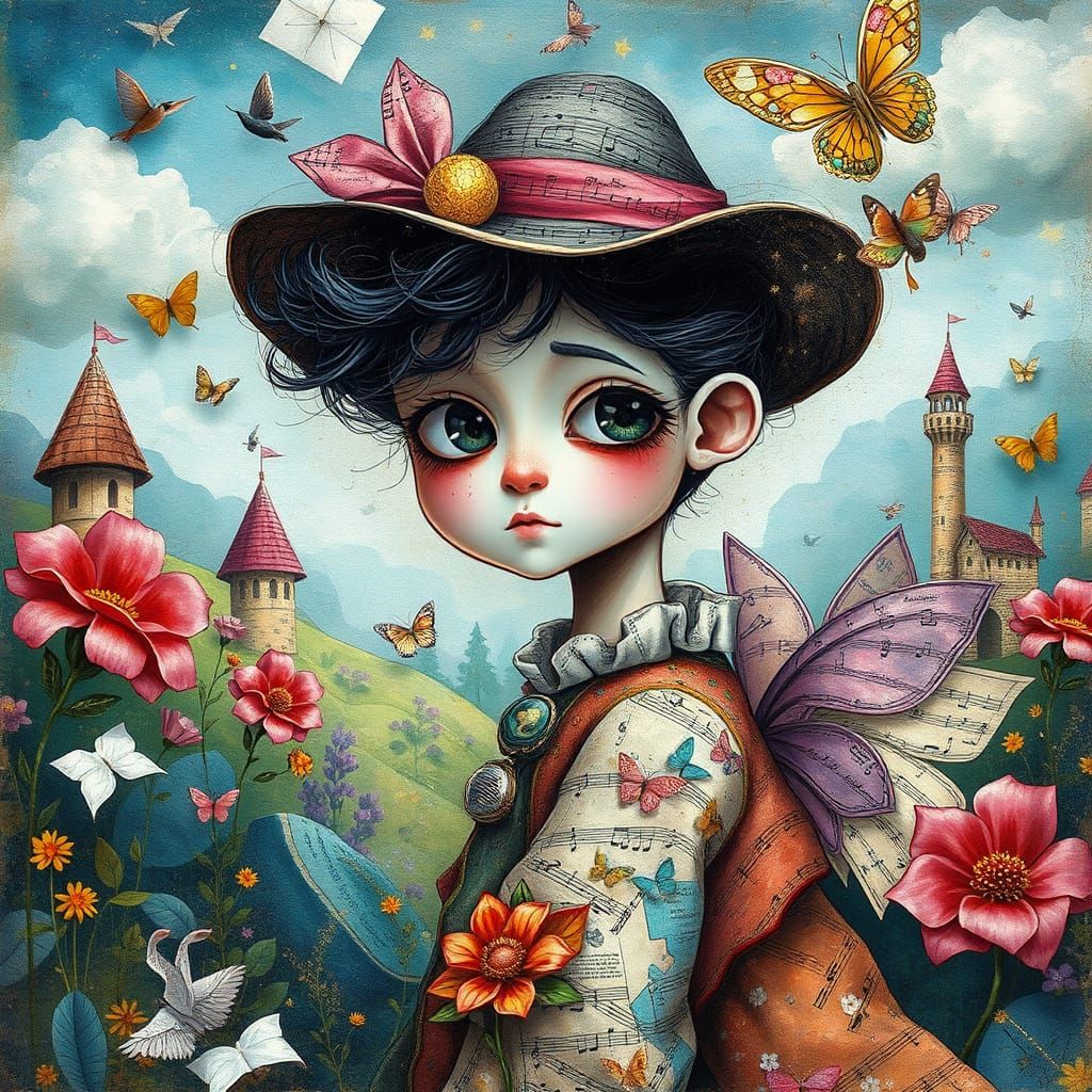 Surreal Fairyland Scene with Mixed Media Elements