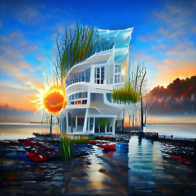 Sunrise at Glass Sea House: Acrylic Art
